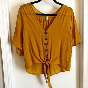 Mustard Yellow Tie Front Top
